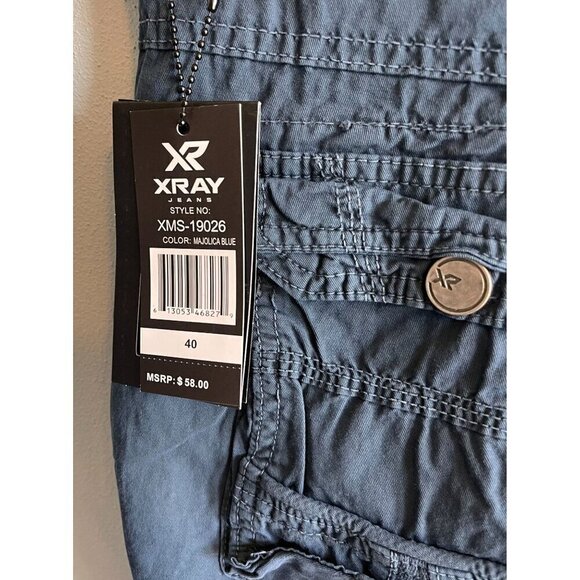 X RAY Mens Classic Fit Twill Cargo Shorts Majolica Blue Size 40 NEW Hiking - Picture 10 of 14